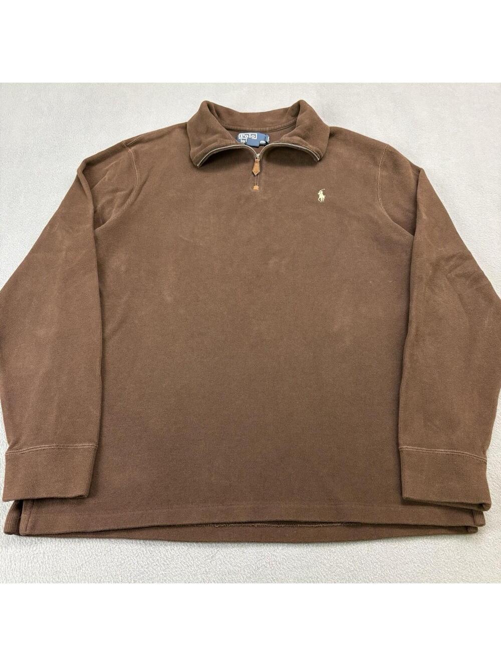 Vintage 90s Polo Ralph Lauren 1/4 Zip Sweater Size XL Brown
